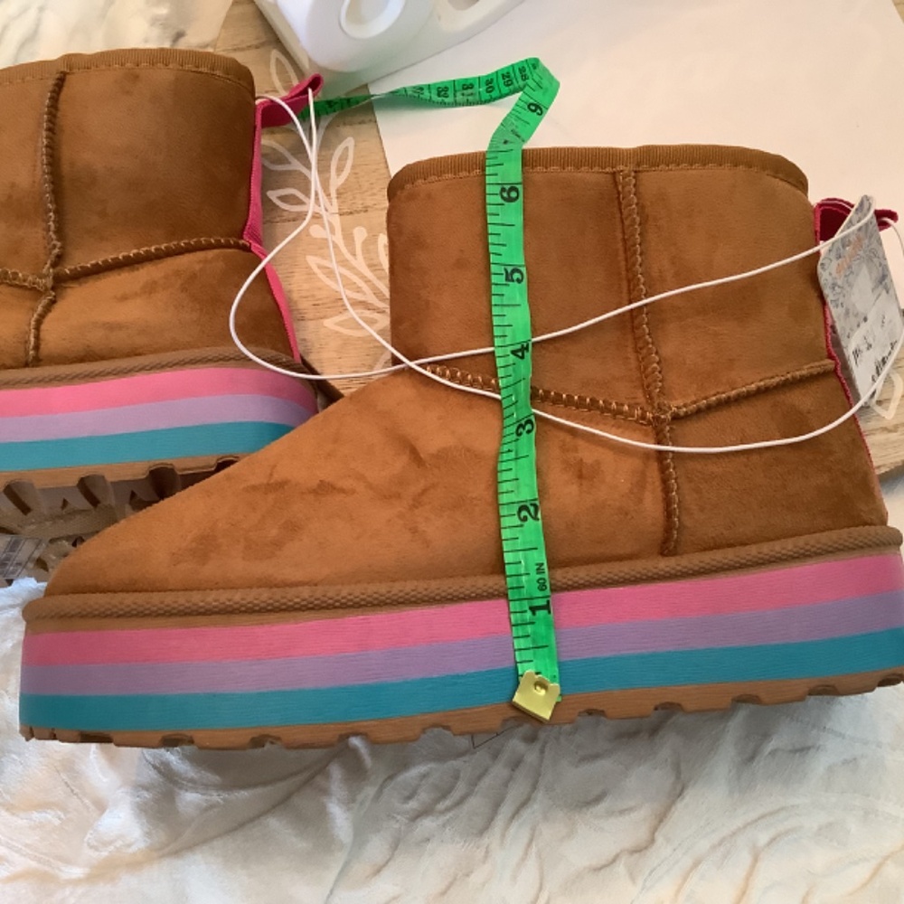 NWT MUDD Camel ankle fur platform boots youth sz. 3 - Picture 8 of 11